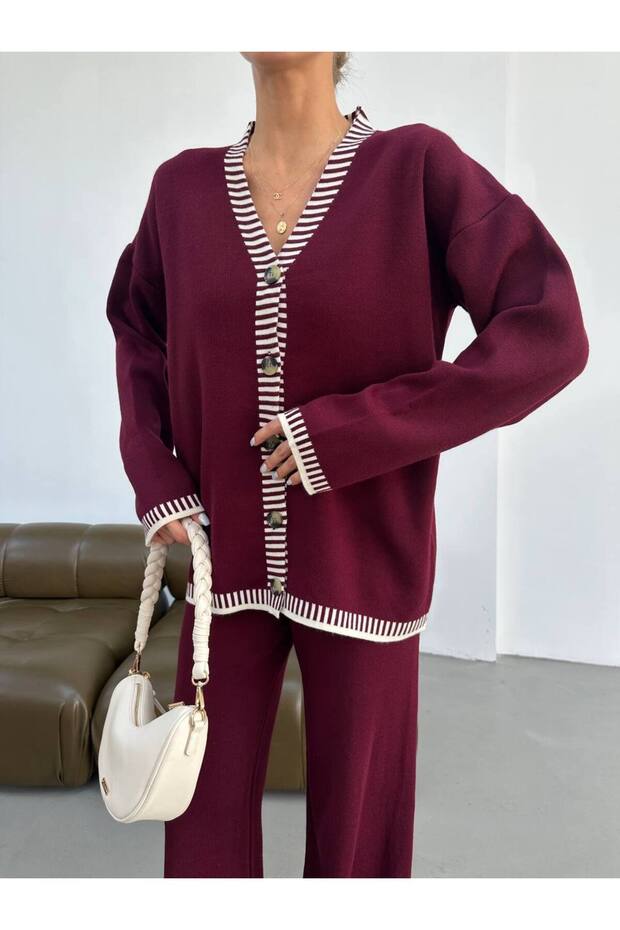 Triko Double Set with Striped Detail