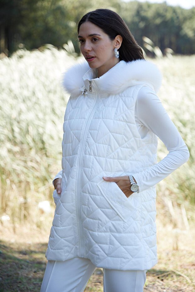 CEBİ TAŞLI KÜRKLÜ KAPİTONE YELEK - 7