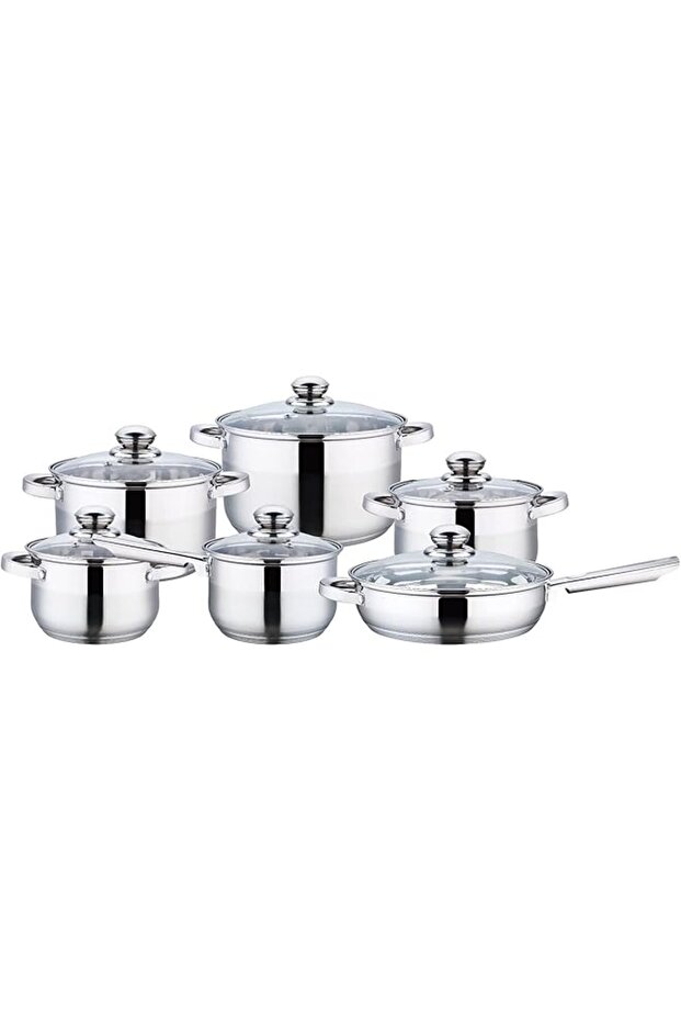Stainless Steel 12-Piece Cookware Set - Casseroles, Saucepan, Fry Pan