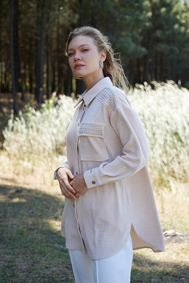 METAL AKSESUARLI KADİFE GÖMLEK - 3