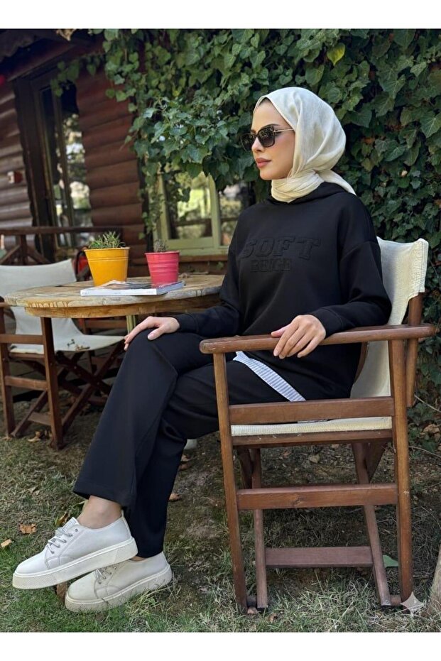 APLİKE NAKIŞLI KAPÜŞONLU MODAL TAKIM - 2