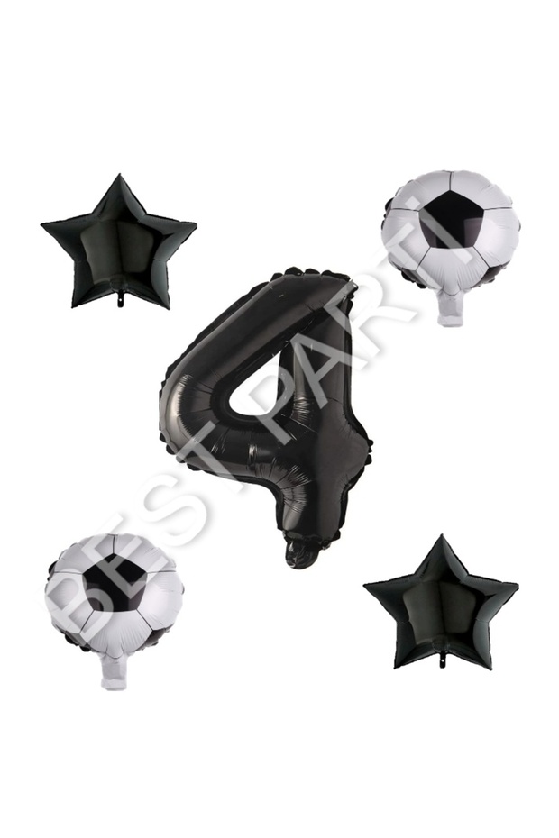 Football Ball Star Black Number Balloon Set Age 4