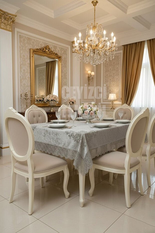 Velvet Single Tablecloth 160x220cm | Lacy Dining Table Cover 160x220cm Single Table