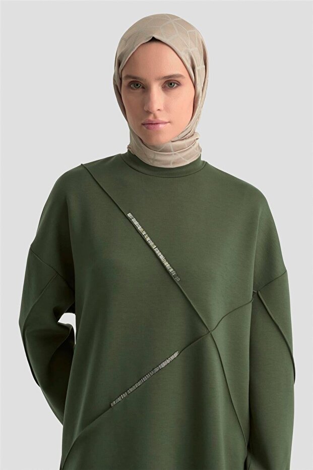 İşlemeli Örme Takım 25KD1507 Haki - 4