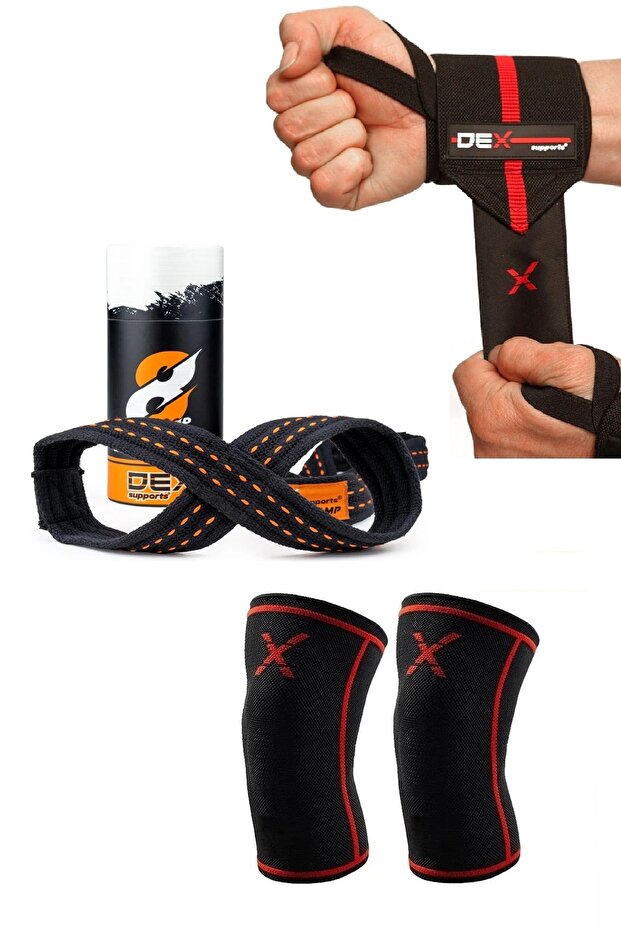 Training Knee Sleeve, Sports Wristband Wrist Wraps Elite, 8 Loop Lifting Straps Set of 3