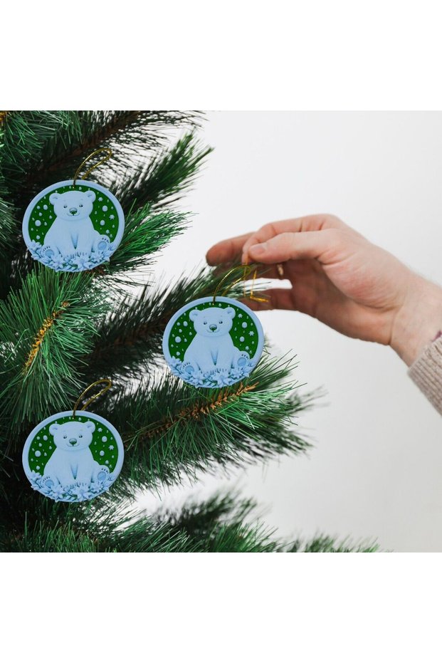Christmas Polar Bear - Pine Tree Ornament Set of 3