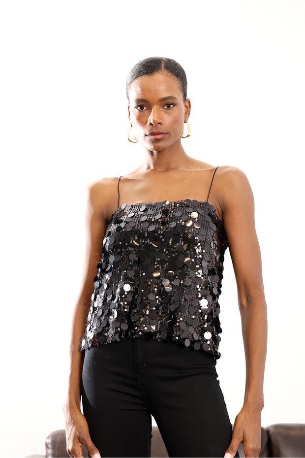 Siyah Pullu Askılı Bluz 071777 - 4