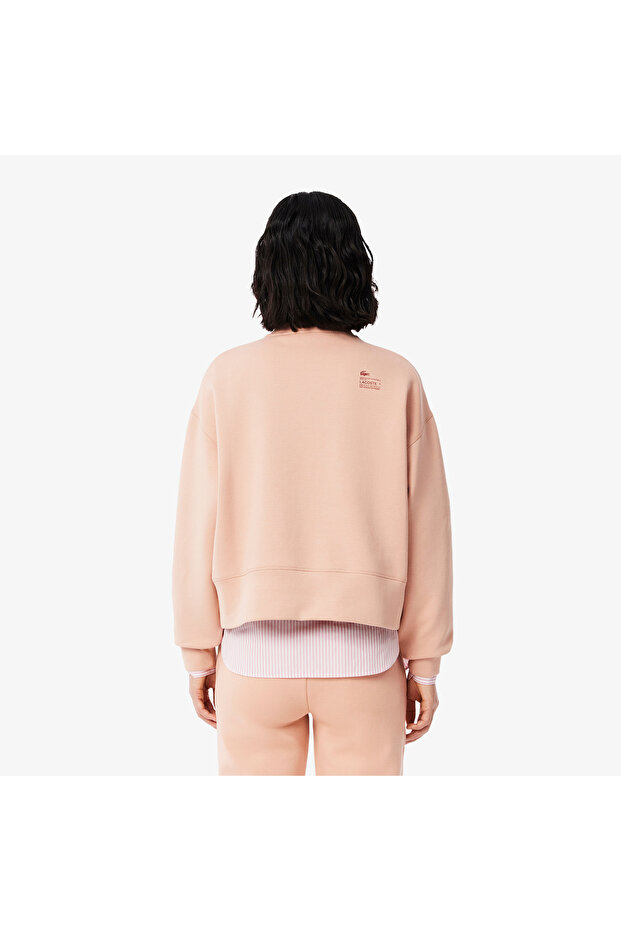 Kadın Oversize Fit Bisiklet Yaka Açık Kahverengi Sweatshirt - 3