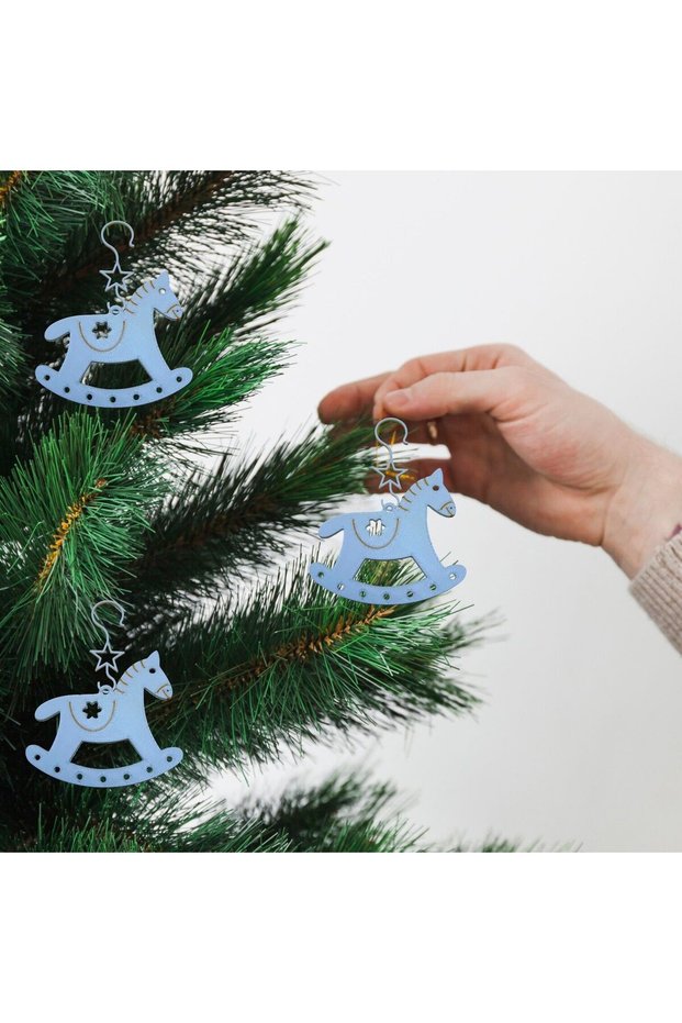 Rocking Horse-White-Pine Tree Ornament Set of 3