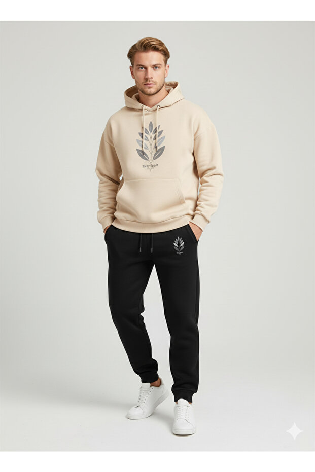 Three Thread Compact Hooded Cotton Inside Leaf B Printed Premium O Oversized Tracksuit Set