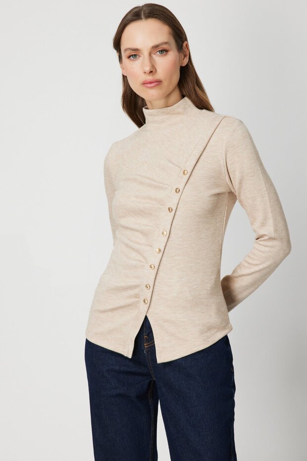 Drapeli Süs Düğmeli Bluz - 2