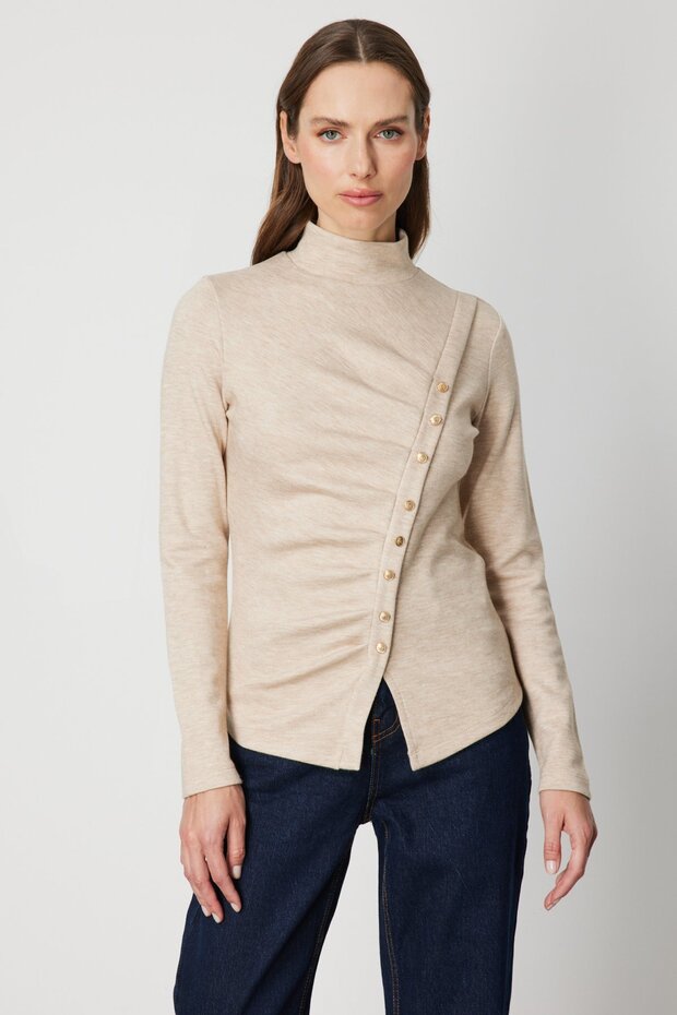 Drapeli Süs Düğmeli Bluz - 1