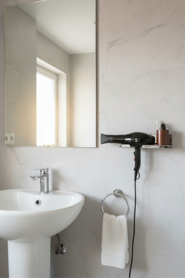 Metal Blow Dryer Holder Wall Mounted Bathroom Organizer Shelf 30 cm X 10 cm