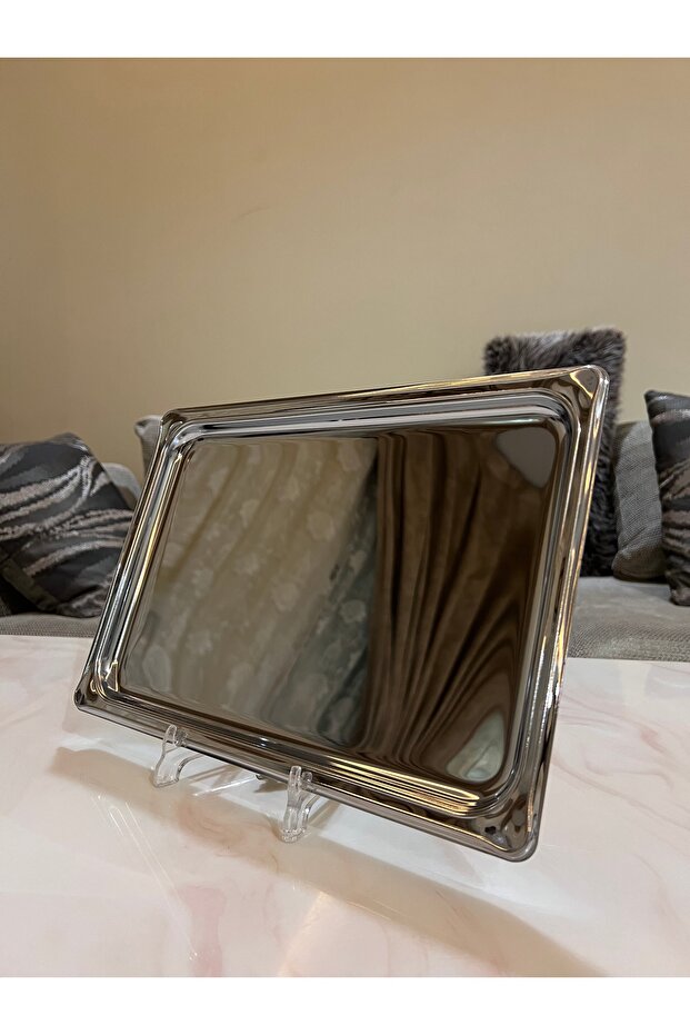 صواني تقديم مفرد 3 مقاسات فضي كروم - 1