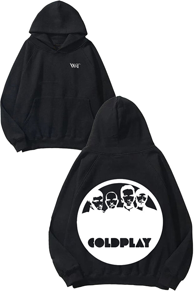 Coldplay Printed Design Backpack Black Hooded Sweatshirt