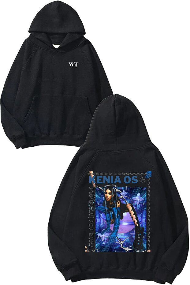 Keina Os Tasarım Sırt Printed Black Hooded Sweatshirt