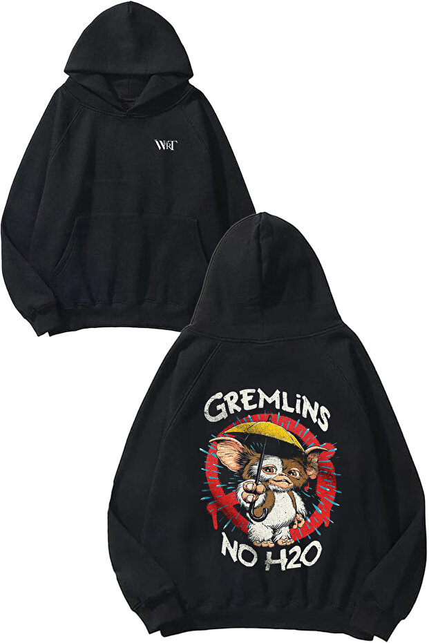 سويت شيرت Gremlins No H20 Design Back مطبوع أسود بغطاء رأس