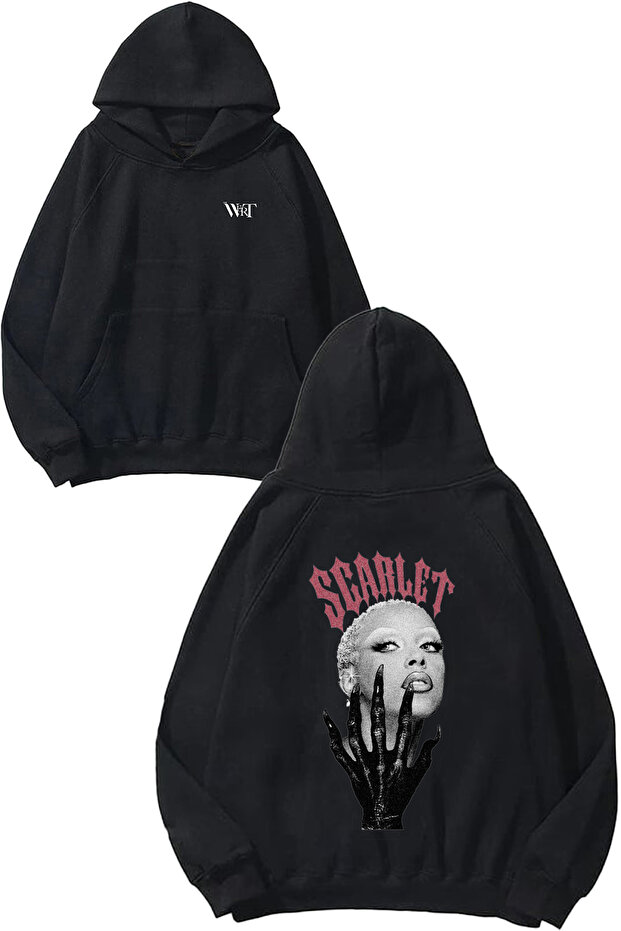 سويت شيرت Doja Cat Design Back مطبوع أسود بغطاء رأس