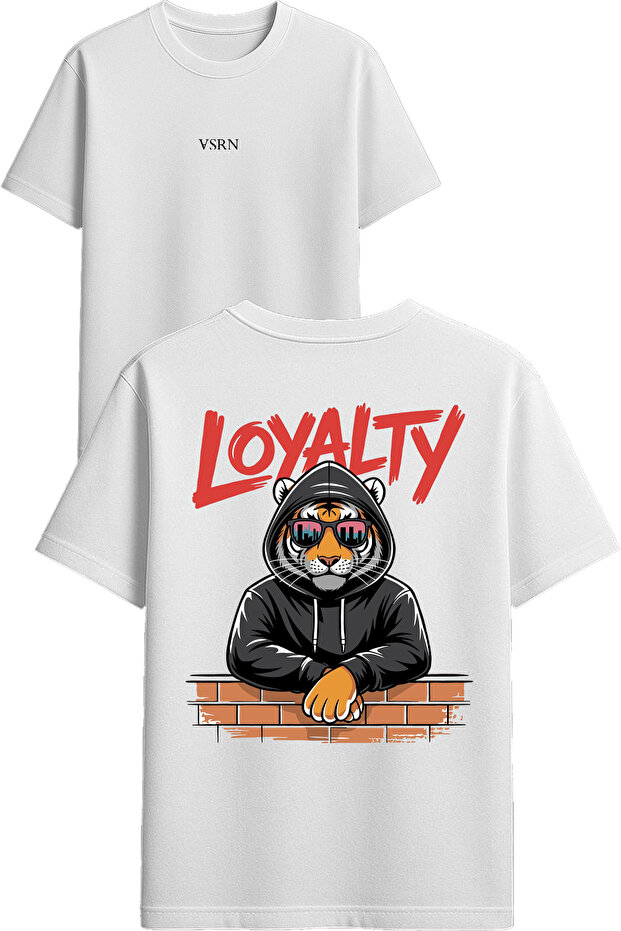 Loyalty Tiger Design Printed White Oversized t Shirt