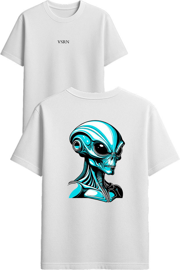 Alien Man Design Printed White Oversized t Shirt