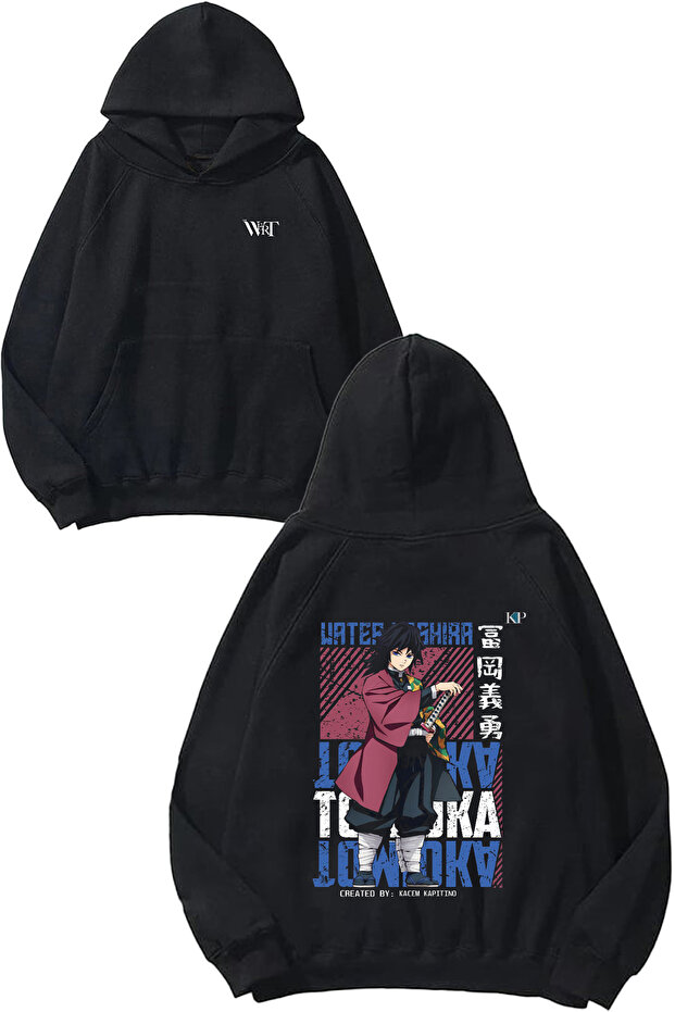 Giyu Tomioka Anime Character Design Back Printed Black Hooded Sweatshirt