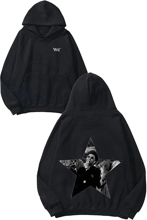 سترة The Weeknd 6 Design Back مطبوع باللون الأسود بغطاء رأس