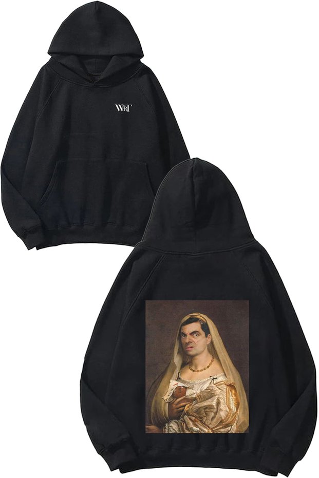 Mr Bean Design Back Printed Black Hooded Sweatshirt