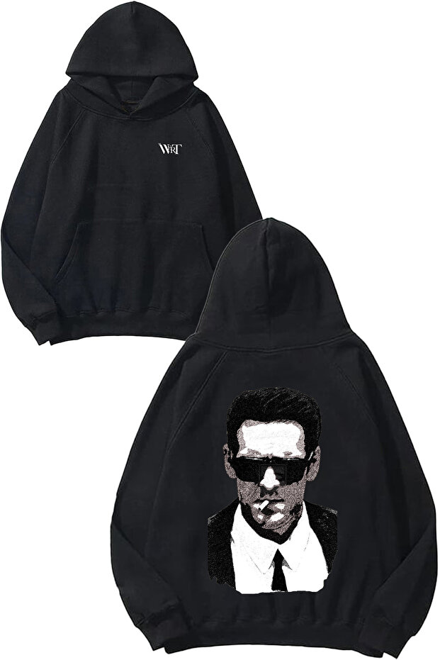 Cool Man Design Backpack Printed Black Hooded Sweatshirt
