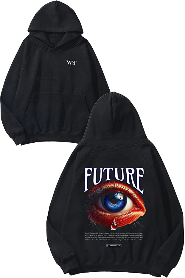 Future Design Backpack Printed Black Hooded Sweatshirt