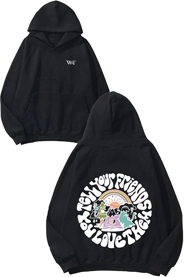Tell Your Friends Design Back Printed Black Hooded Sweatshirt