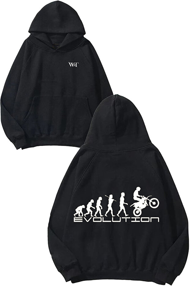 سويت شيرت Evolution Design Back مطبوع أسود بغطاء رأس