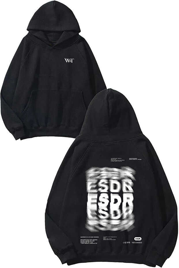 سترة ESDR Design Back مطبوع باللون الأسود بغطاء رأس