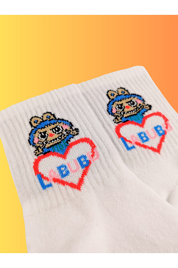سلسلة خاصة من جوارب Happy Colorful Labubu ذات النمط المرح والمريح والأنيق، جوارب بيضاء على طراز الكلية