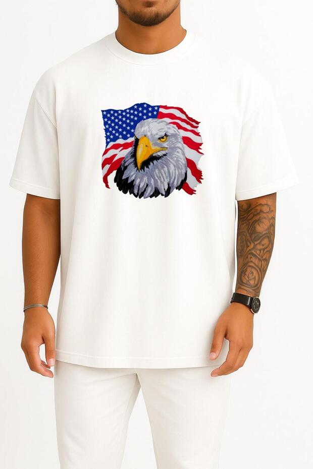 Oversized American Eagle and American Flag Chest Design Unisex T-Shirt