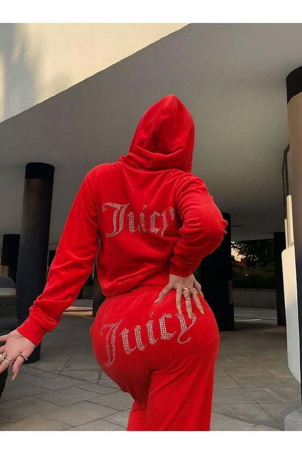 PREMIUM STONE-EMBELLISHED VELVET TRACKSUIT SET Two-Piece Set