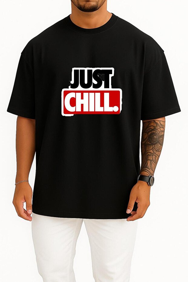قصة فضفاضة تي شيرت للجنسين بتصميم Just Chill على الصدر