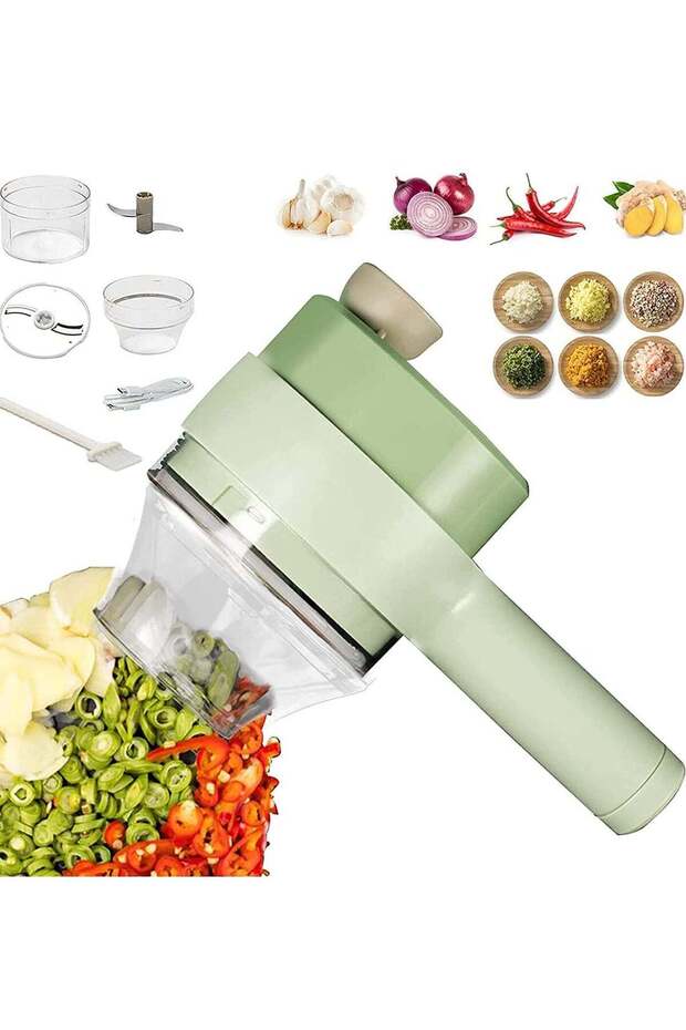 Handheld Electric Vegetable Chopper Set,4 in 1 Wireless Food cutter for Garlic Pepper Chili Onion C