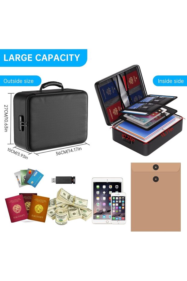 Fireproof File Organizer Bag with Lock – Multi-layer Safe for Documents, Passport, Certific - 8