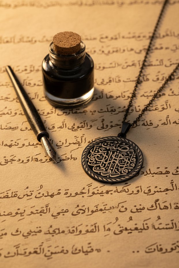 Black Color Surah Al-Quran Written Steel Necklace Stainless Non-Tarnish Chain Spiritual Jewelry