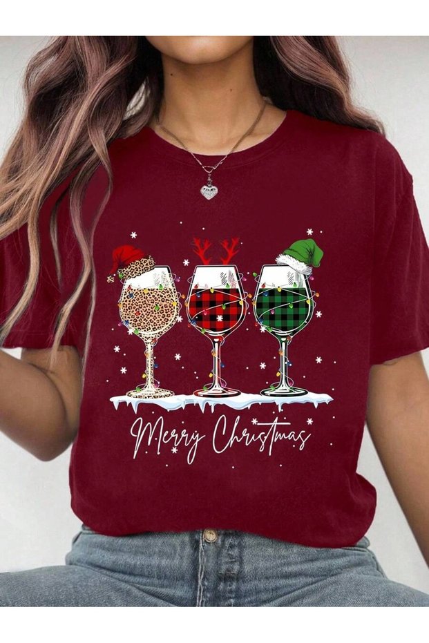 Women's Colorful Glasses Merry Christmas Oversized , Crew Neck, Short Sleeve T-Shirt