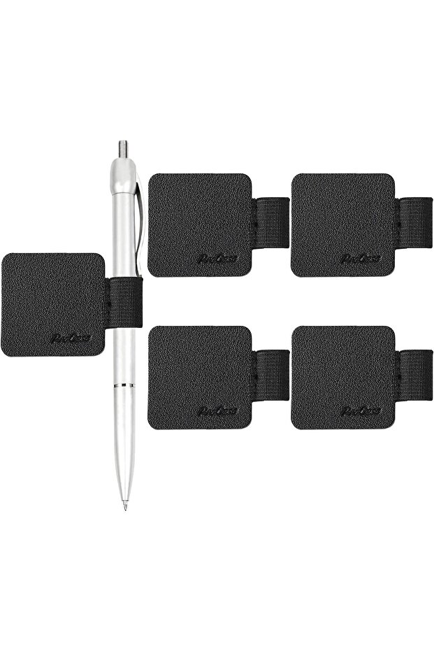 (5 Pack) Pen Loop Holder - Self Adhesive PU Leather with Elastic Loop (Black) - 1
