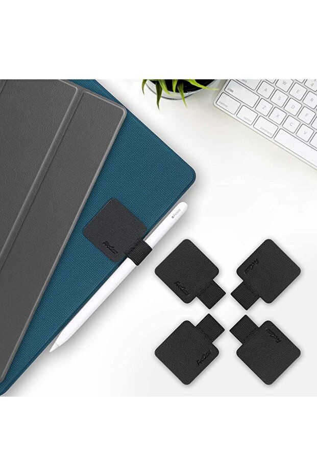 (5 Pack) Pen Loop Holder - Self Adhesive PU Leather with Elastic Loop (Black) - 5