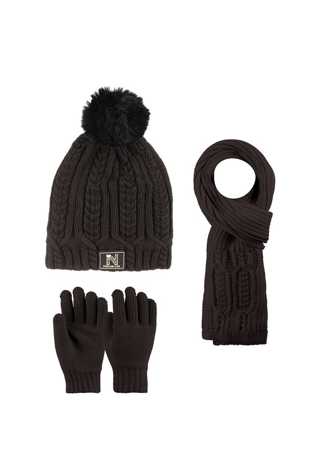 9-15 Years Old Waiter 3-Piece Set for Girls: Scarf, Gloves and Hat Set with Fleece Inside