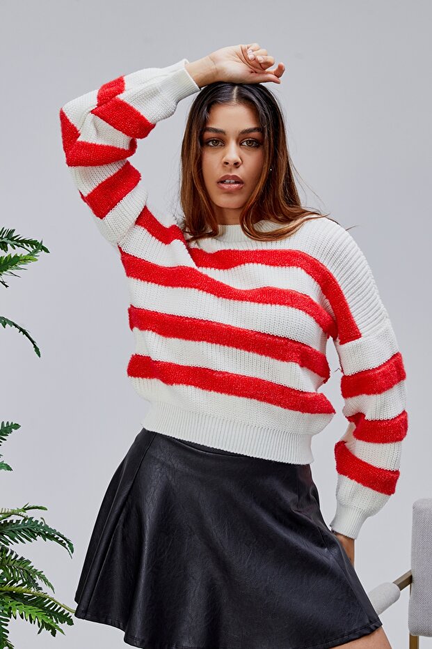 Coool Oversized Wide Fit Crew Neck Lucy Striped Sweater