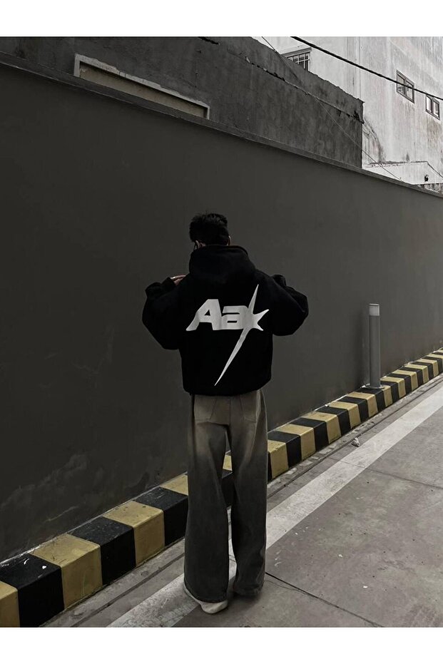 سويت شيرت بغطاء رأس للجنسين بطبعة خلفية، Oversize، بجيب كانجارو، 3 إيبليك شاردونلو