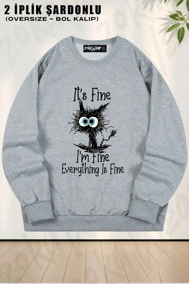 سويت شيرت للجنسين It's Fine I'm Fine Everything مطبوع قصة فضفاضة برقبة دائرية