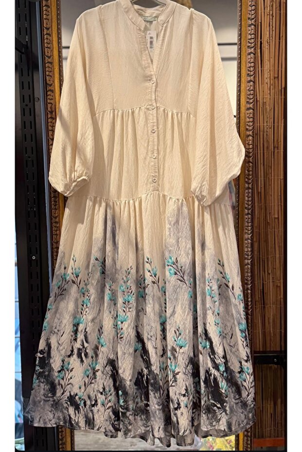 فستان فيسكوز بطبعة أوراق الشجر - 1