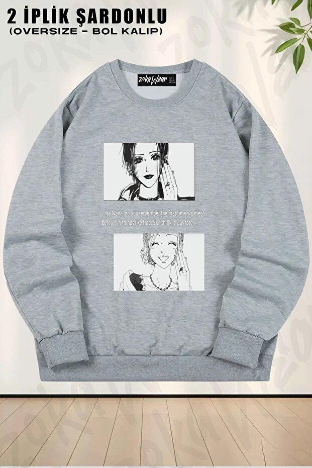 Unisex Black Stones Nana Special Printed Oversized Crew Neck Sweatshirt
