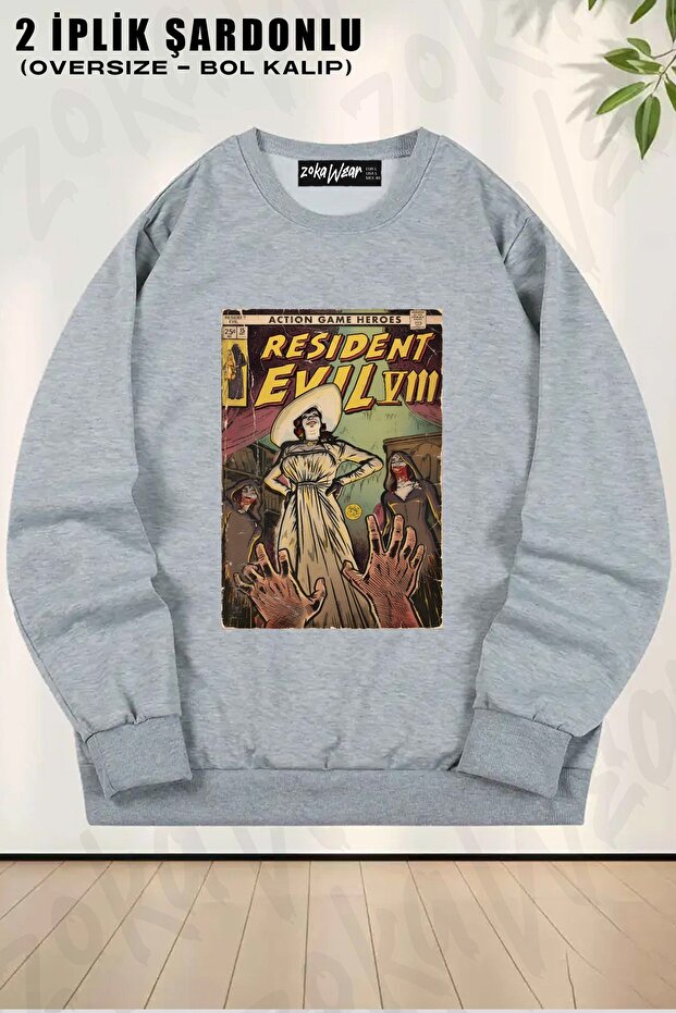 Unisex Resident Evil 8 Fan Art Comic Printed Oversized Crew Neck Sweatshirt