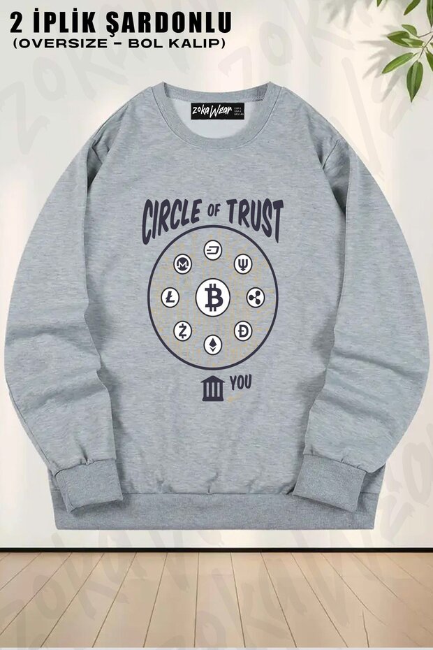 Unisex Cricle of Trust Bitcoin and Cryptocurrency Watch Printed Oversized Crew Neck Sweatshirt